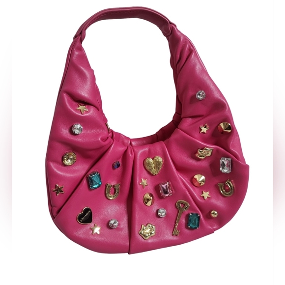 Betsey Johnson Pink Hobo Bag with Gold and Jewel Accents - Picture 1 of 12